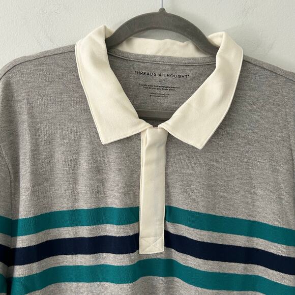 Threads 4 Thought Men's Ashby Pique Striped Gray Short Sleeve Polo L Large New - Picture 3 of 9